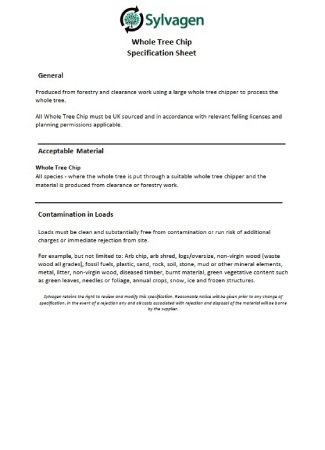 Whole Tree Chip Specification