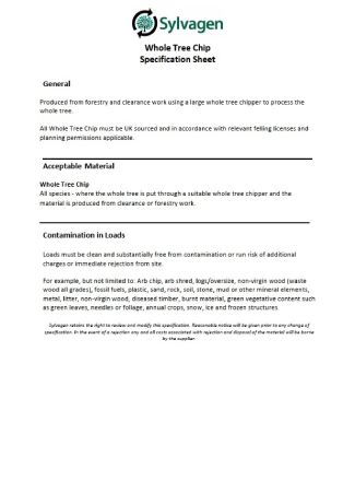 Whole Tree Chip Specification