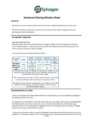 Hardwood Chip Specification
