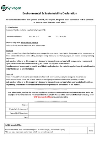 Arboriculture & Forestry Residues Declaration Form